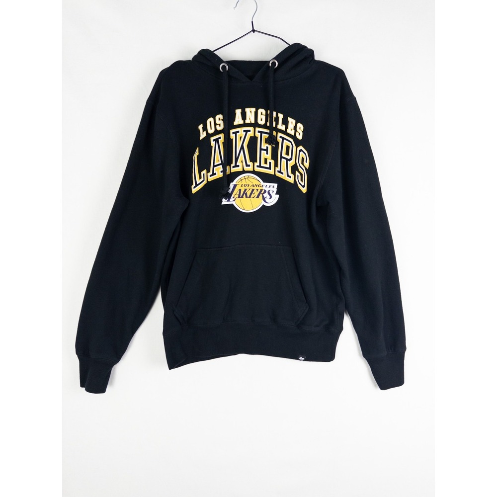 47 Lakers Hoodie Mens Small Black Pullover Logo NBA Spell Out Fleece Drawstring